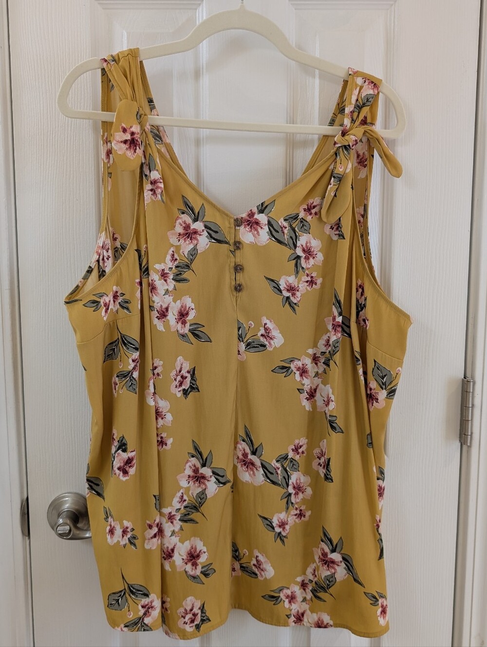 Maurices Mustard Floral Tie-Shoulder Tank Top